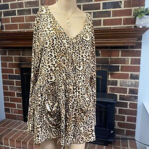 Women's Leopard Print Long Sleeve Dress Brown Size S Buttons Pockets Pre‎ Owned